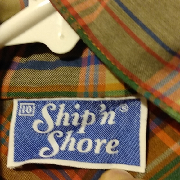 Hip 70s Vintage Sz L XL SHIP n SHORE Plaid Nehru Collar COTTON BLOUSE TOP - Picture 8 of 10